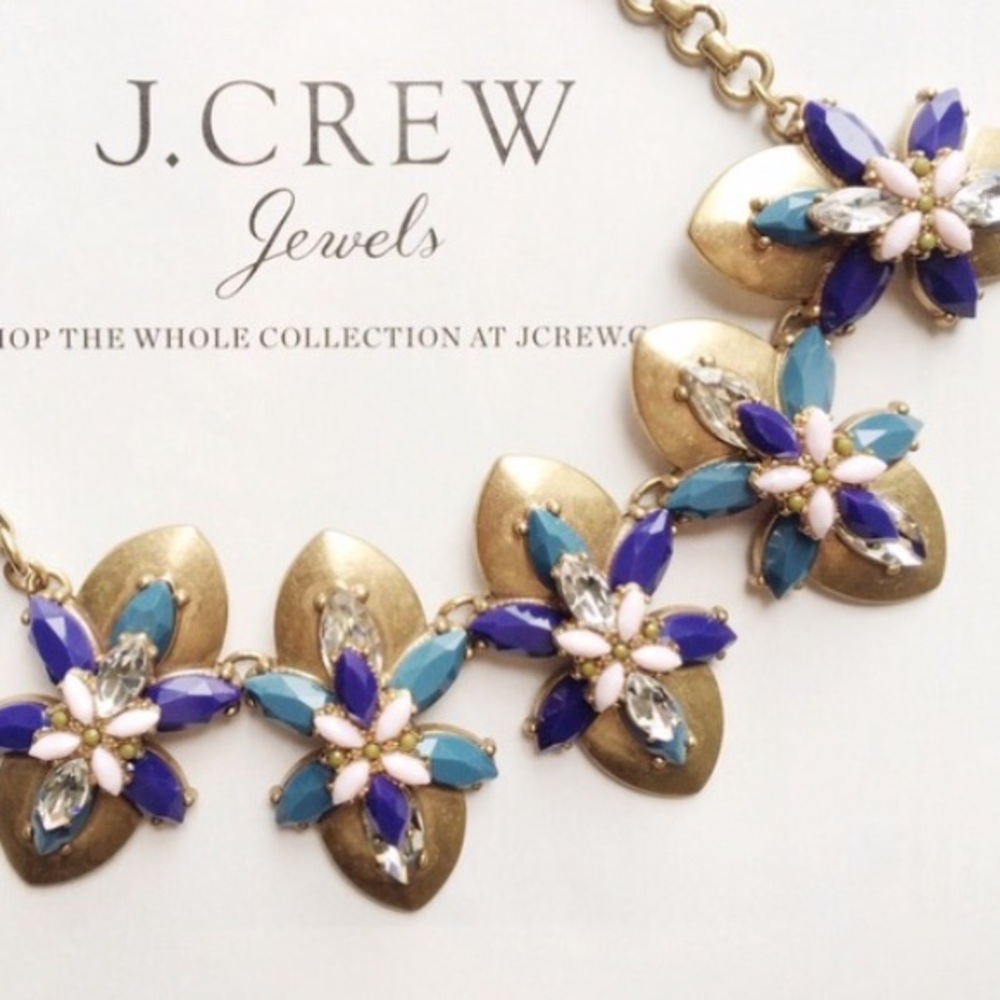 J Crew Gold Purple Blue Statement Necklace NWT